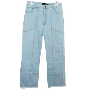 LUXE TO KILL Women’s High Rise Wide Leg Jeans Light Wash Size 6 Raw Hem